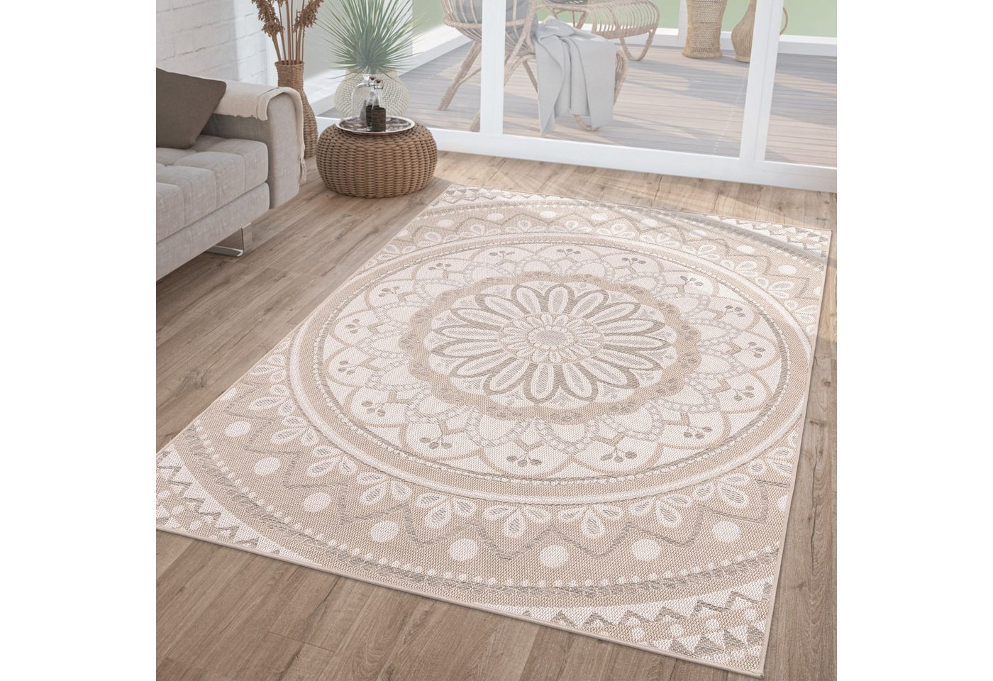 In-& Outdoorteppich Wetterfest Garten Orientalisches Marokkanisches Boho Design 60 Cm X 100 Cm Sand Rechteckig Bild 3