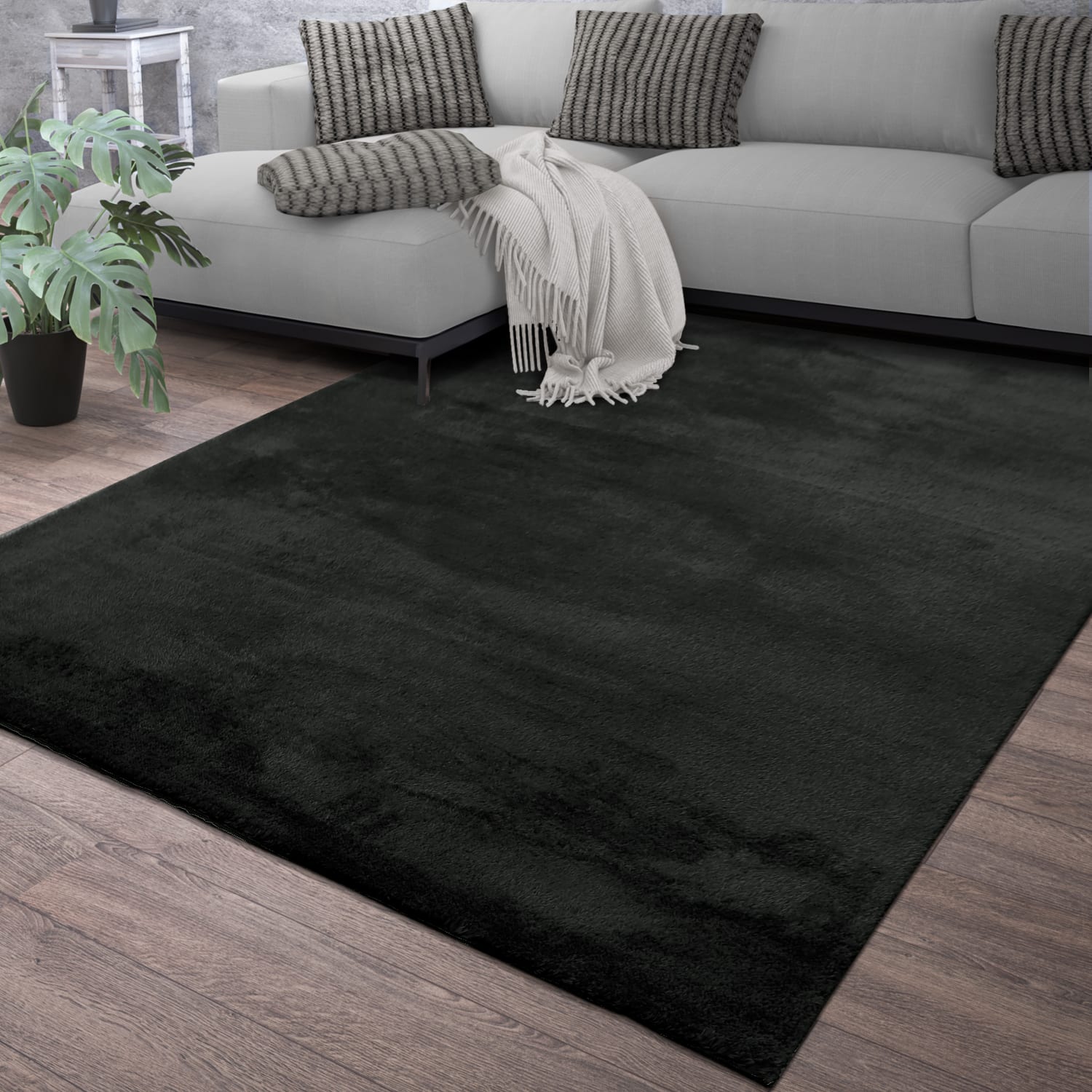 Wohnzimmer Kurzflor Einfarbig Modernes Design Waschbar 200 Cm X 200 Cm X 14 Mm Schwarz Quadratisch