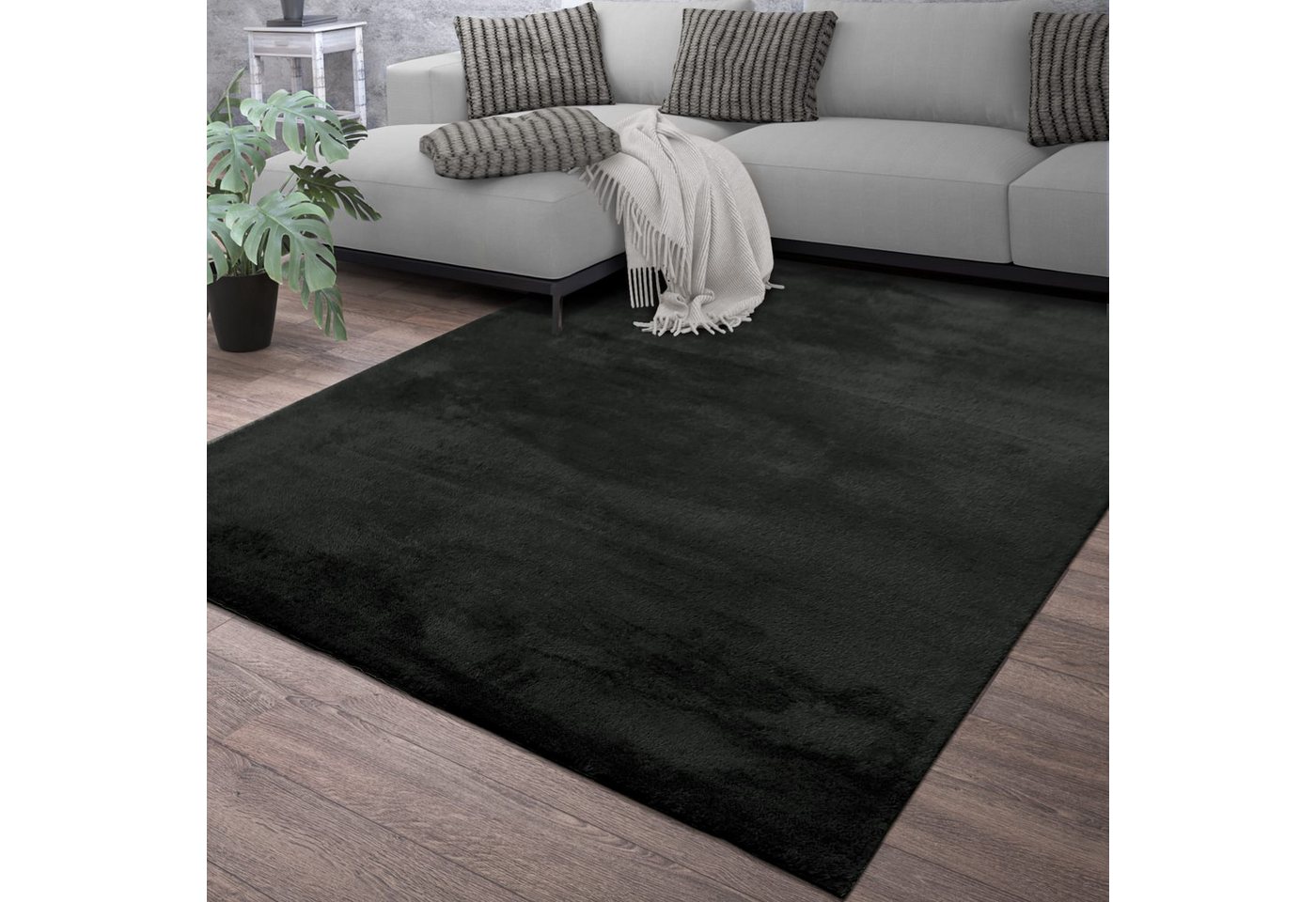 Wohnzimmer Kurzflor Einfarbig Modernes Design Waschbar 60 Cm X 100 Cm X 14 Mm Schwarz Rechteckig Bild 5