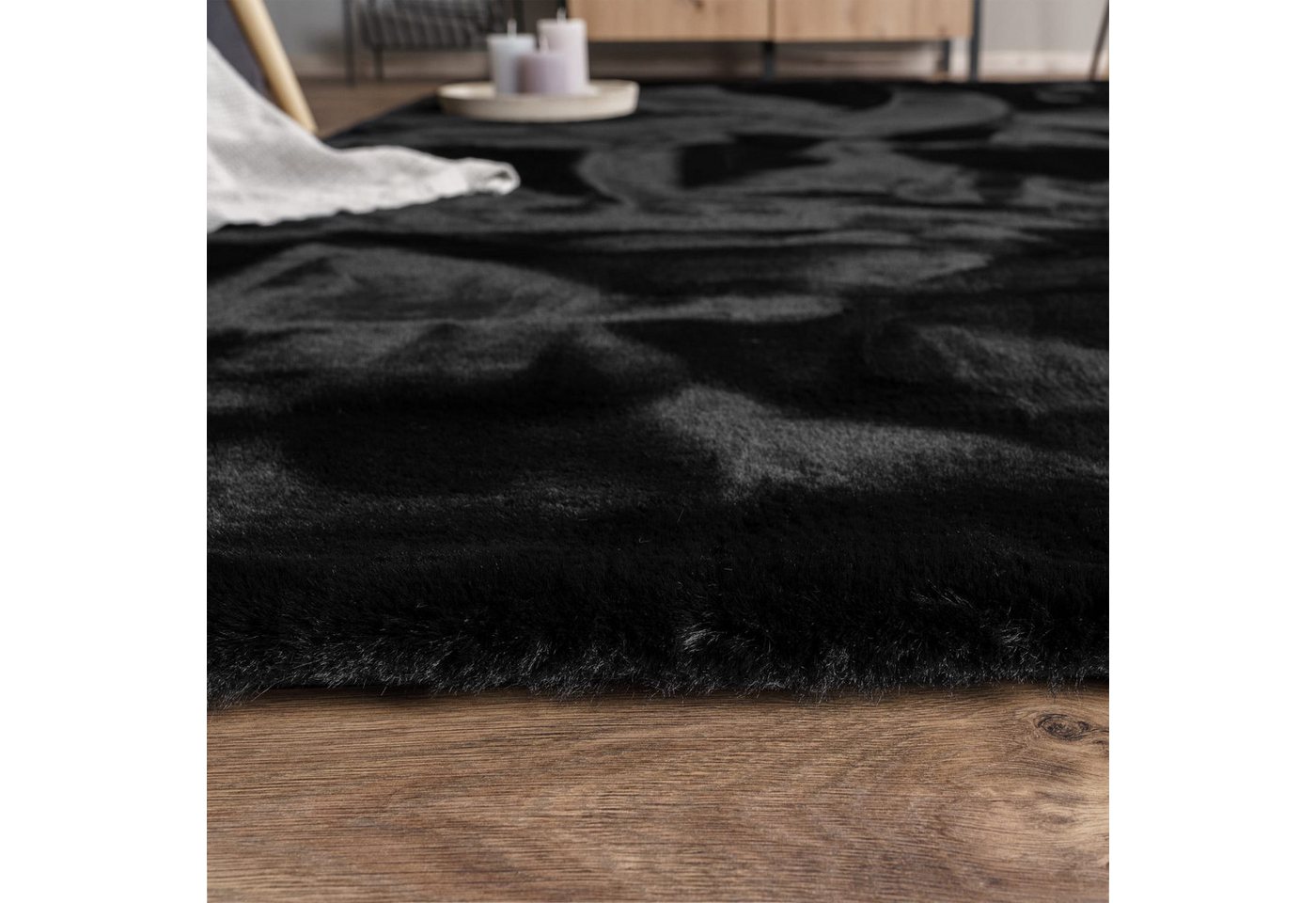 Wohnzimmer Hochflor Teppich Langflor Soft Kaninchenfell Fell Imitat Weich 60 Cm X 100 Cm X 39 Mm Schwarz Rechteckig