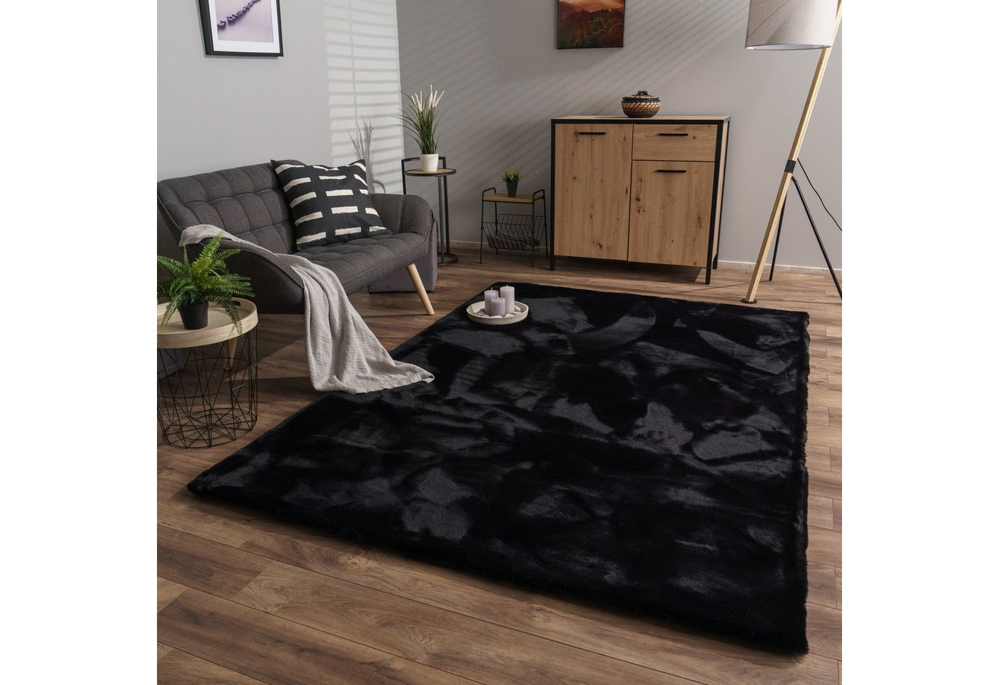 Wohnzimmer Hochflor Teppich Langflor Soft Kaninchenfell Fell Imitat Weich 60 Cm X 100 Cm X 39 Mm Schwarz Rechteckig Bild 2