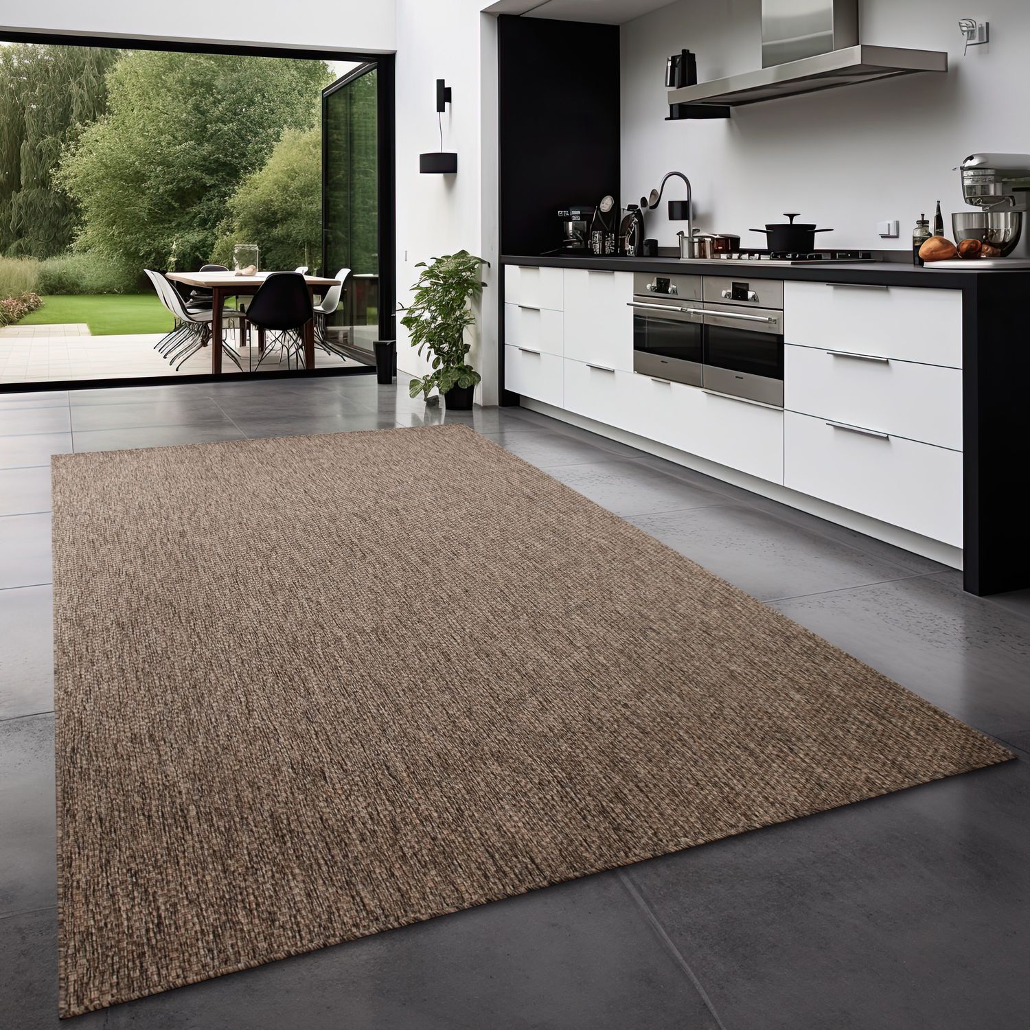 Teppich Outdoor Wohnzimmer Esszimmer Balkon Wetterfest 80 Cm X 80 Cm Taupe Rund