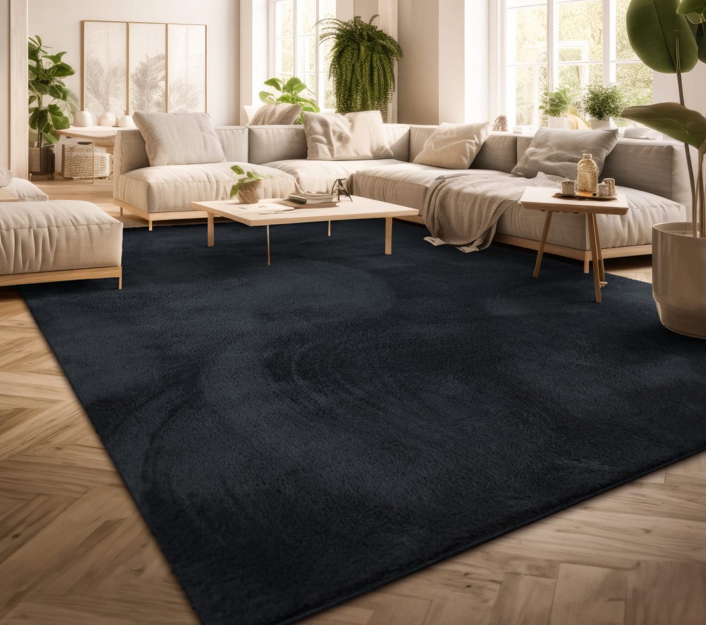 Wohnzimmer Kurzflor Einfarbig Modernes Design Waschbar 60 Cm X 100 Cm X 14 Mm Navy Rechteckig Bild 5