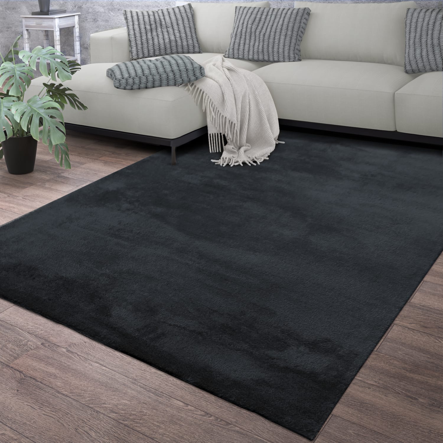 Wohnzimmer Kurzflor Einfarbig Modernes Design Waschbar 200 Cm X 200 Cm X 14 Mm Navy Quadratisch
