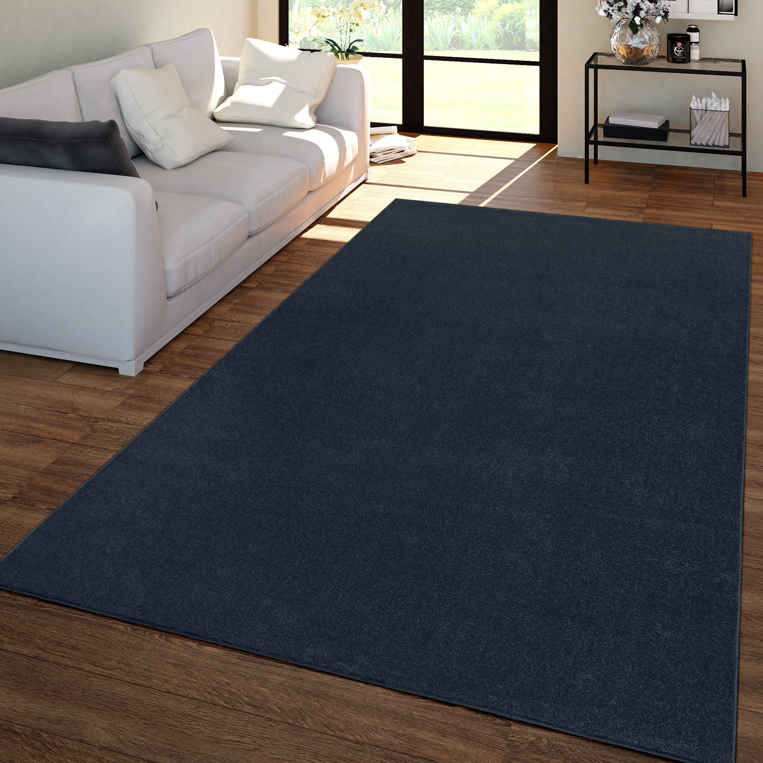 Wohnzimmer Teppich Kurflor Unifarbendes Design Modern Und Zeitlos 240 Cm X 340 Cm X 12 Mm Navy Rechteckig
