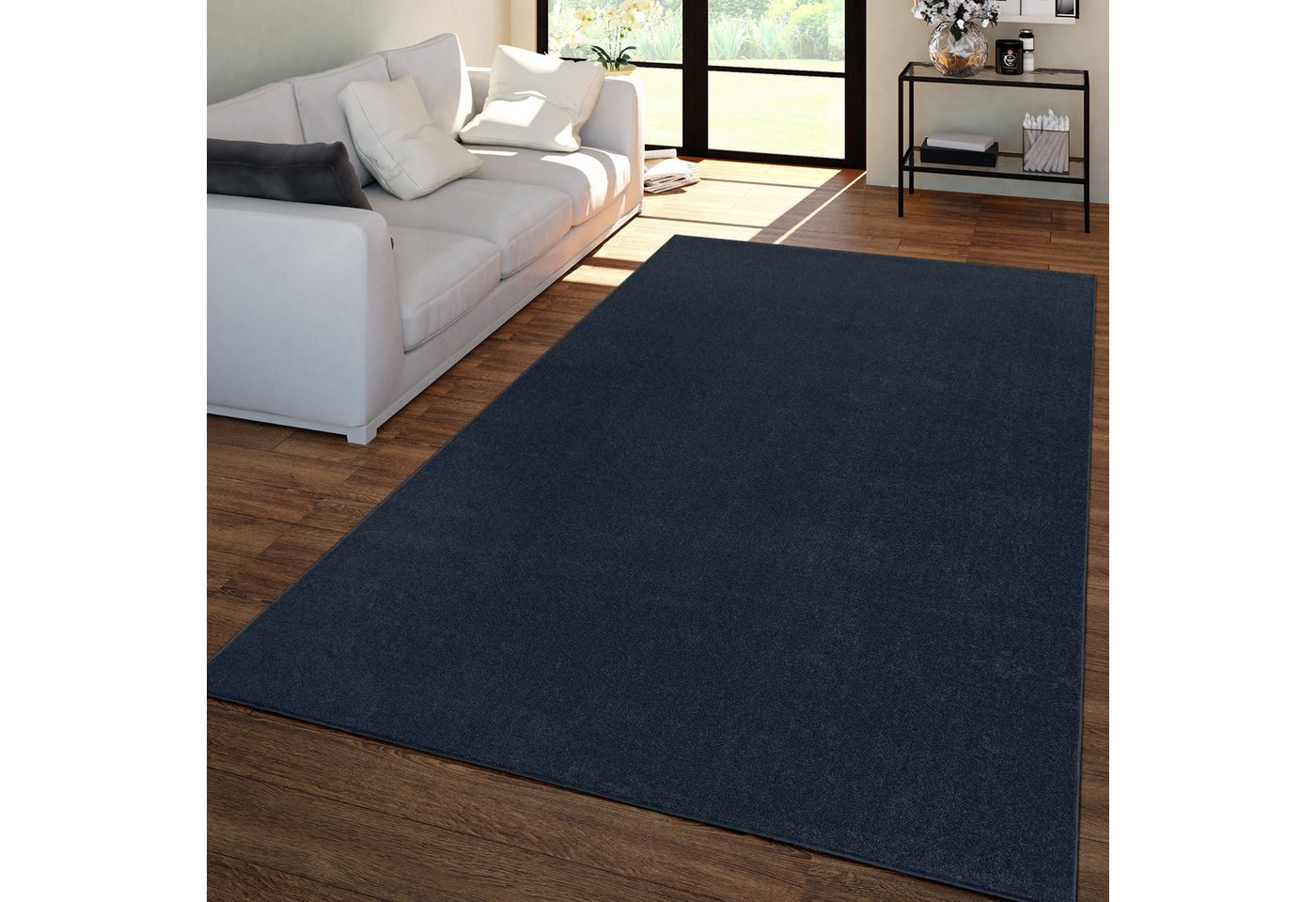 Wohnzimmer Teppich Kurflor Unifarbendes Design Modern Und Zeitlos 60 Cm X 100 Cm X 12 Mm Navy Rechteckig Bild 5