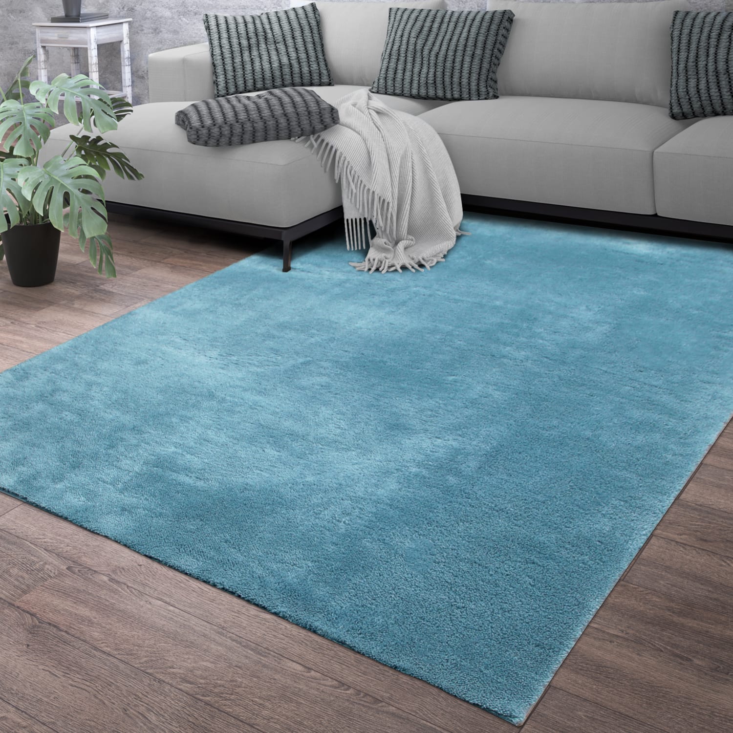 Wohnzimmer Kurzflor Einfarbig Modernes Design Waschbar 100 Cm X 200 Cm X 14 Mm Türkis Rechteckig