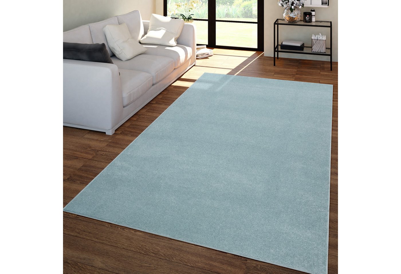 Wohnzimmer Teppich Kurflor Unifarbendes Design Modern Und Zeitlos 80 Cm X 150 Cm X 12 Mm Türkis Rechteckig Bild 3
