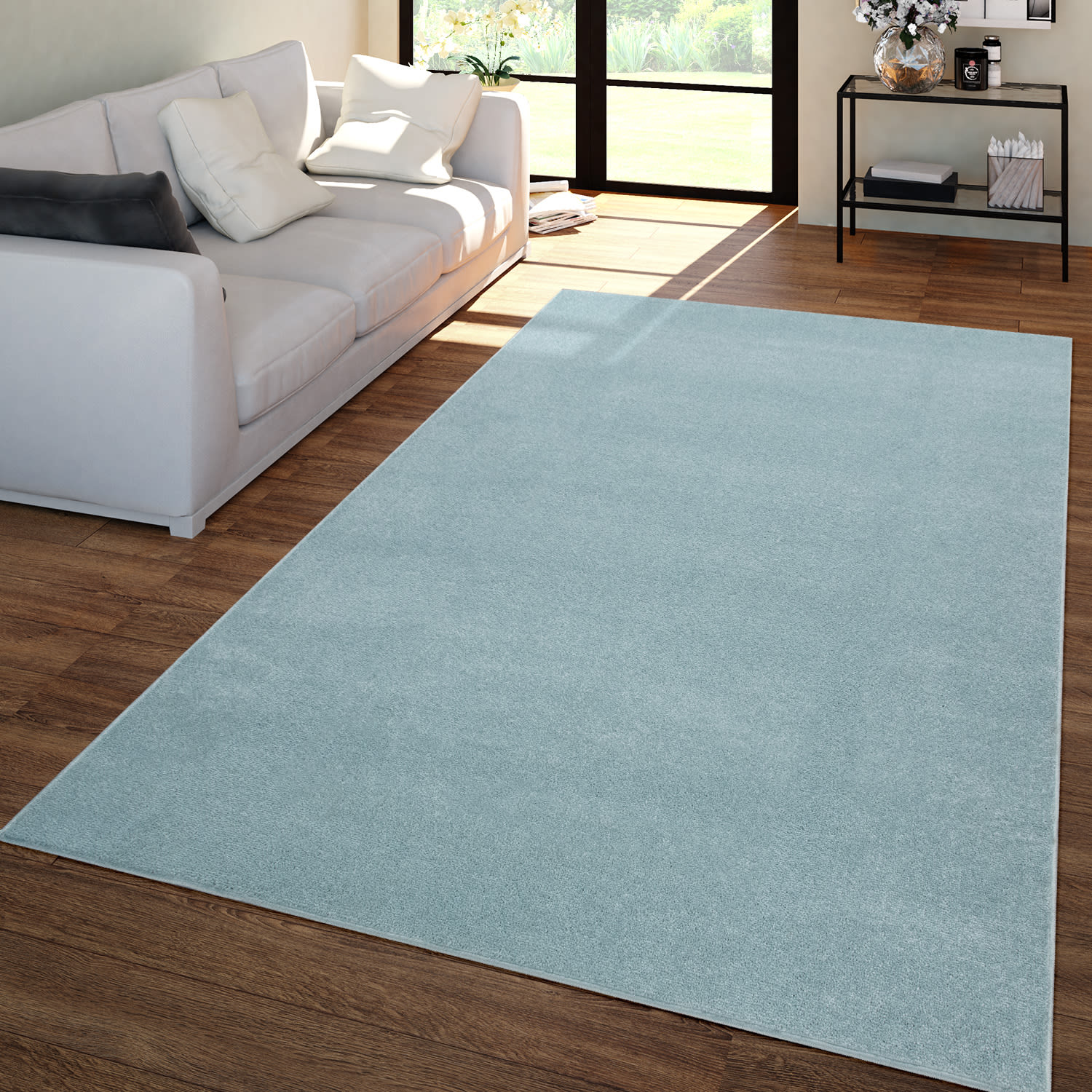 Wohnzimmer Teppich Kurflor Unifarbendes Design Modern Und Zeitlos 280 Cm X 380 Cm X 12 Mm Türkis Rechteckig