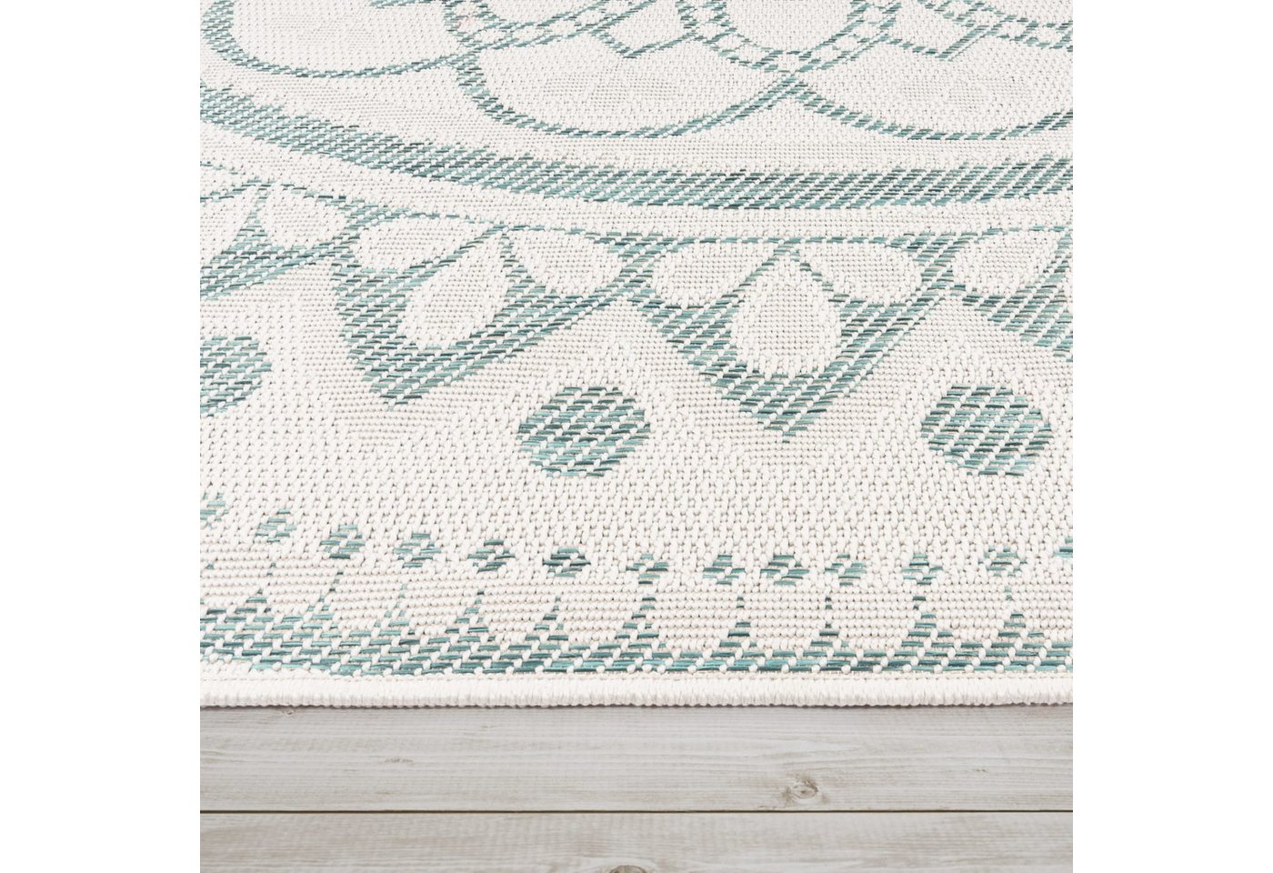In-& Outdoorteppich Wetterfest Garten Orientalisches Marokkanisches Boho Design 80 Cm X 150 Cm Türkis Rechteckig