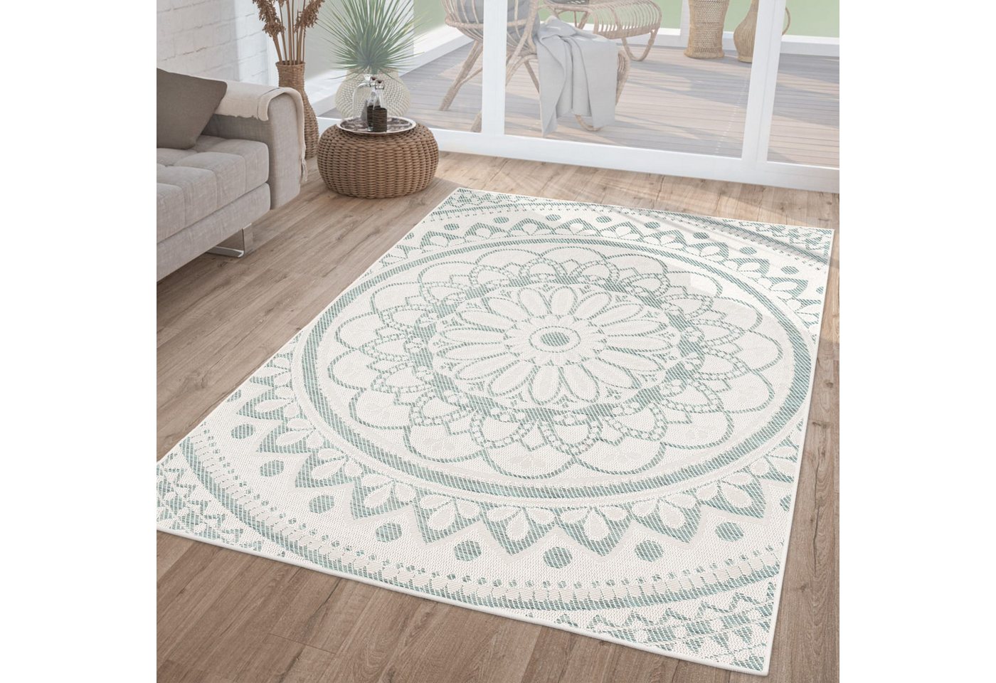 In-& Outdoorteppich Wetterfest Garten Orientalisches Marokkanisches Boho Design 80 Cm X 150 Cm Türkis Rechteckig Bild 2