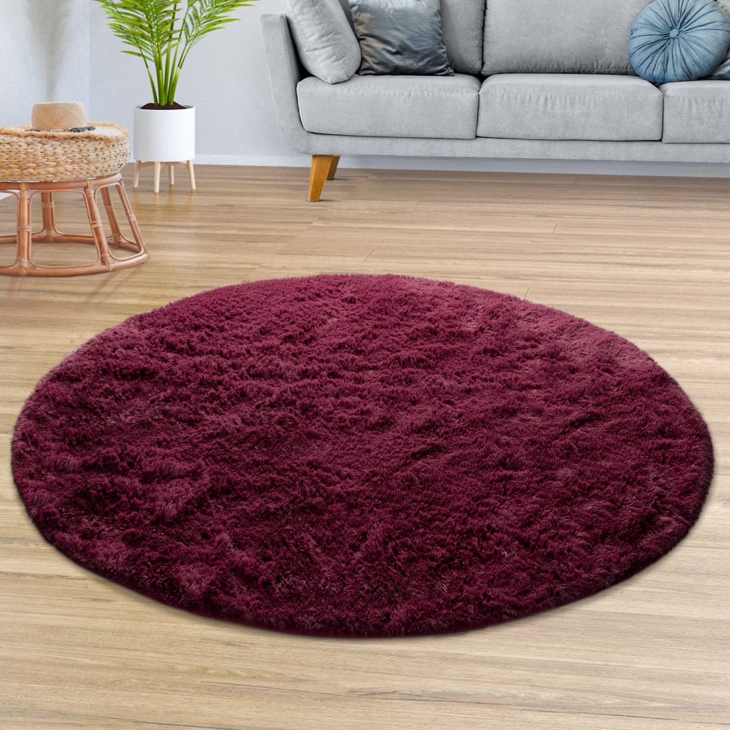 Teppich Wohnzimmer Hochflor Langflor Weich Soft Modernes Einfarbiges Design 160 Cm X 160 Cm X 37 Mm Lila Rund