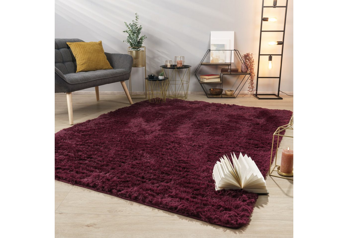Teppich Wohnzimmer Hochflor Langflor Weich Soft Modernes Einfarbiges Design 80 Cm X 150 Cm X 37 Mm Lila Rechteckig