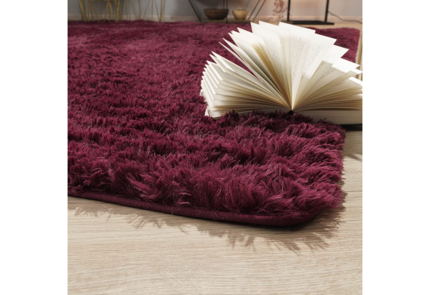 Teppich Wohnzimmer Hochflor Langflor Weich Soft Modernes Einfarbiges Design 80 Cm X 150 Cm X 37 Mm Lila Rechteckig Bild 5