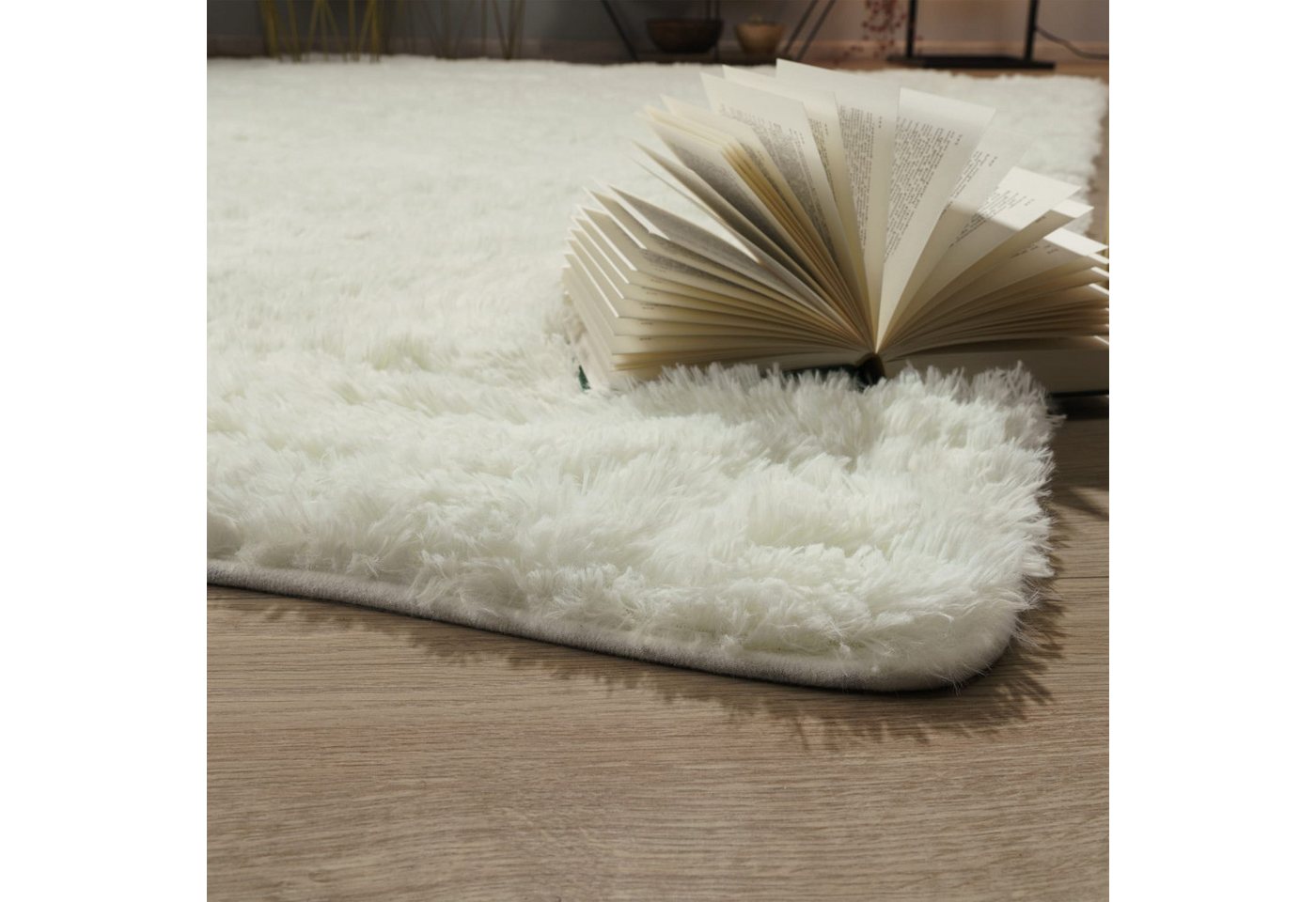 Teppich Wohnzimmer Hochflor Langflor Weich Soft Modernes Einfarbiges Design 80 Cm X 80 Cm X 37 Mm Weiß Rund