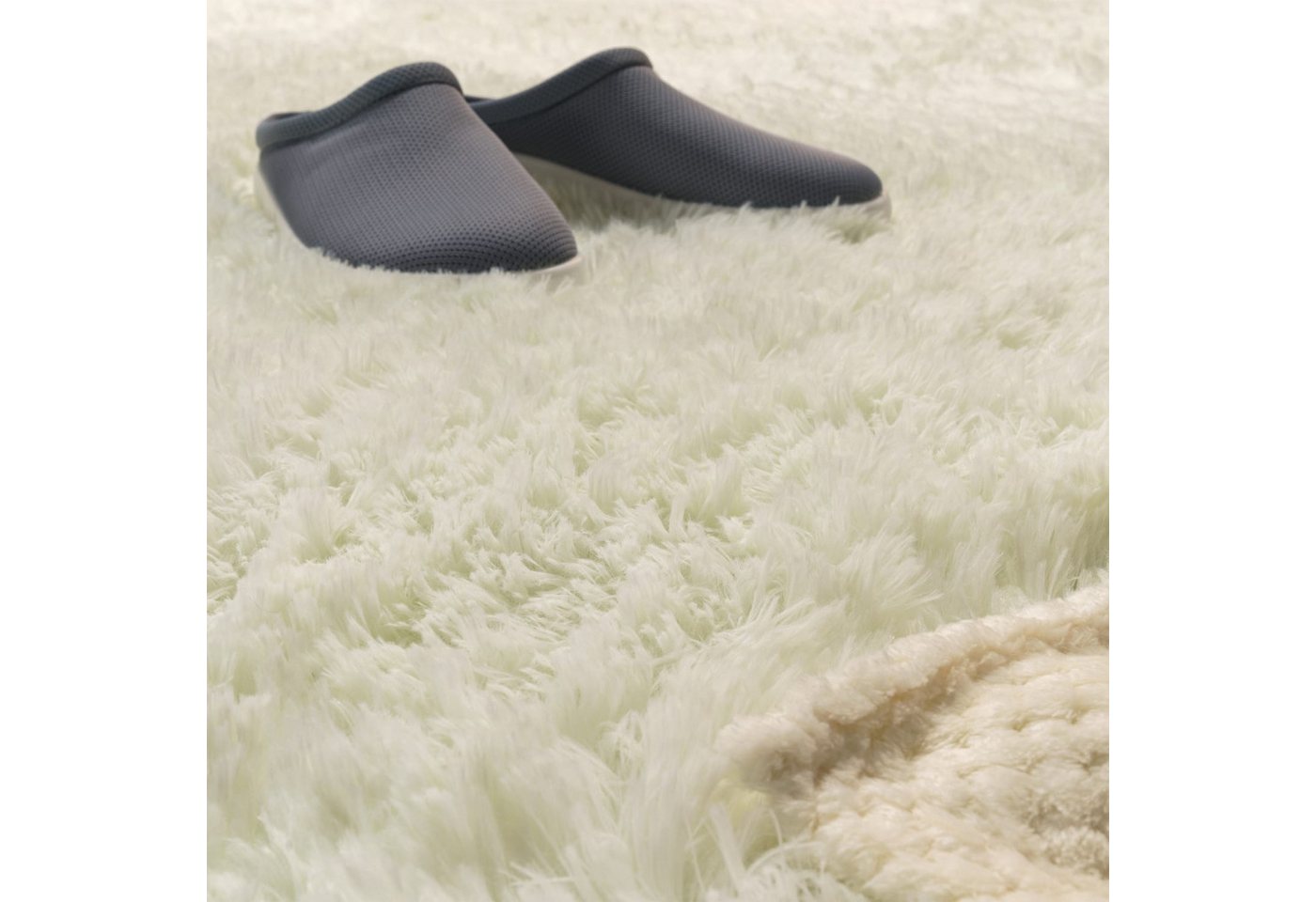 Teppich Wohnzimmer Hochflor Langflor Weich Soft Modernes Einfarbiges Design 80 Cm X 80 Cm X 37 Mm Weiß Rund Bild 2