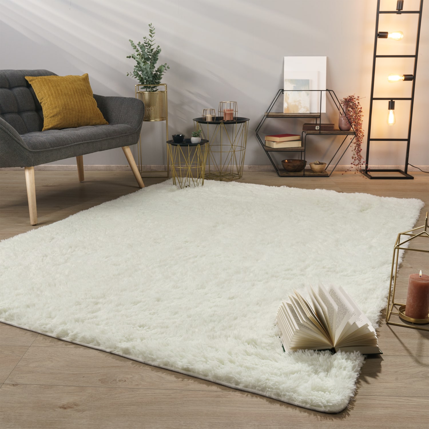 Teppich Wohnzimmer Hochflor Langflor Weich Soft Modernes Einfarbiges Design 80 Cm X 150 Cm X 37 Mm Weiß Rechteckig
