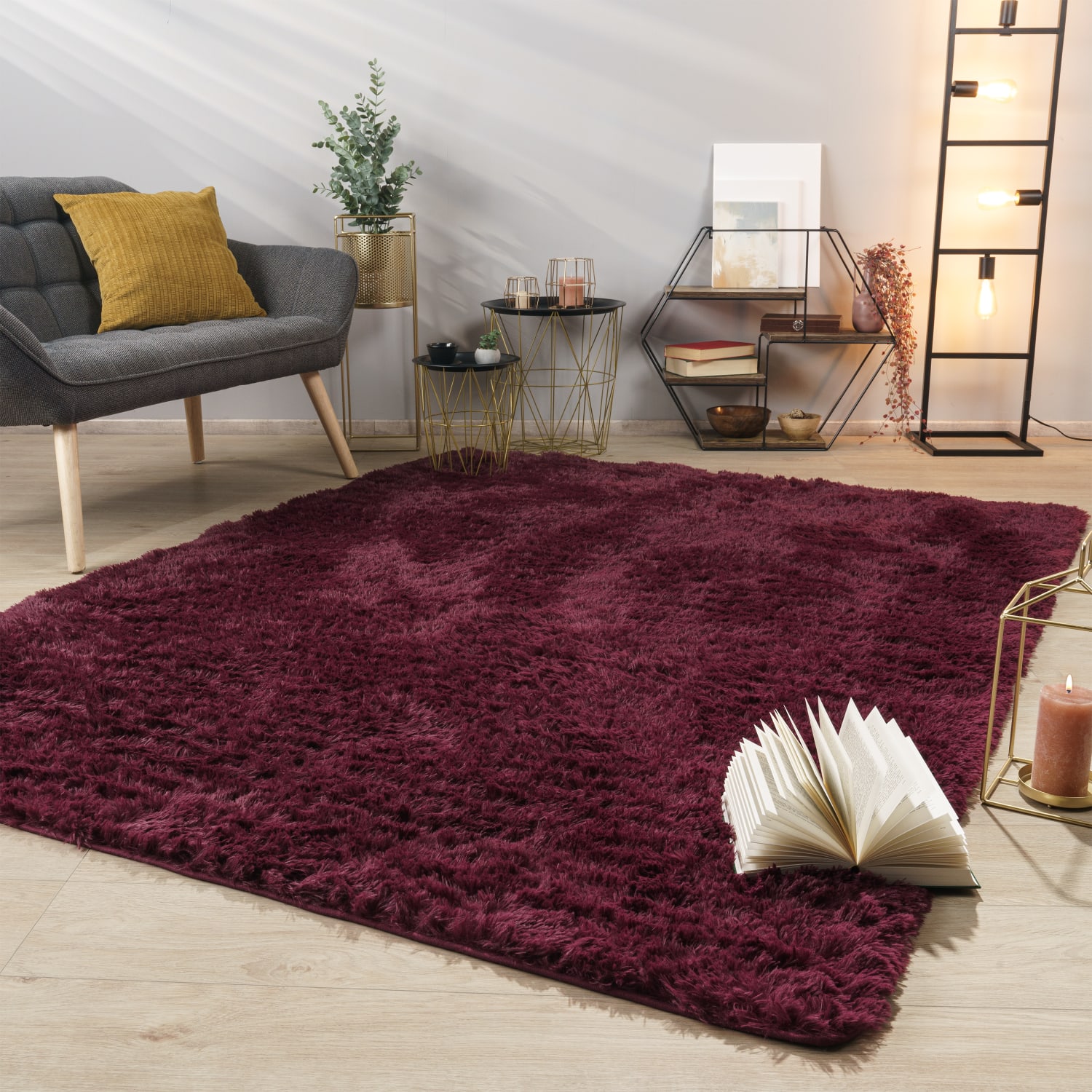 Teppich Wohnzimmer Hochflor Langflor Weich Soft Modernes Einfarbiges Design 160 Cm X 220 Cm X 37 Mm Lila Rechteckig