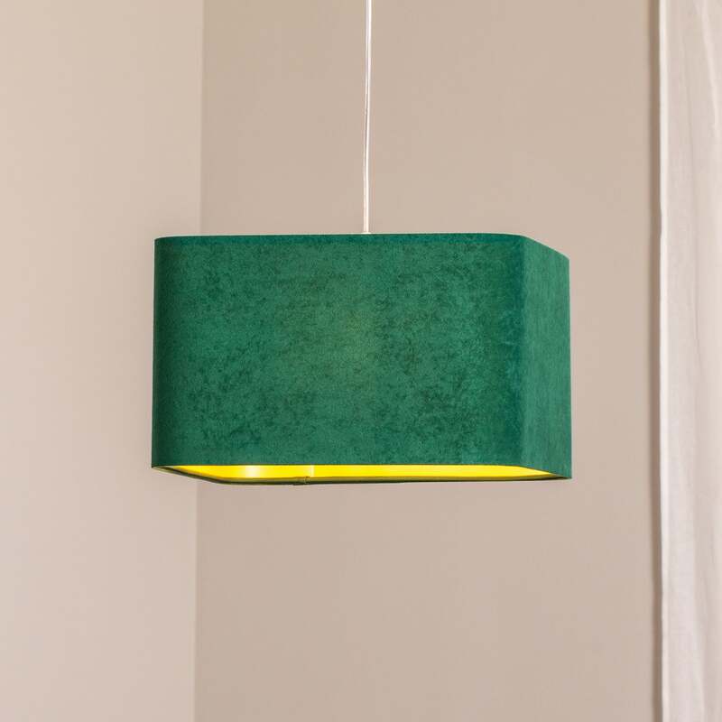 [neuwertig] B-ware Hängeleuchte Kwadro Led Pendelleuchte Dimmbar Grün Gold 40x40cm Velourstoff