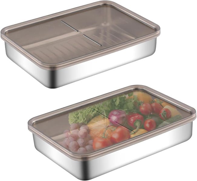 Aufbewahrungsbox Mit Deckel: 2-teiliges Stapelbares Set Aus Edelstahl Mit Luftdichten Deckeln Für Feinkostbehälter
