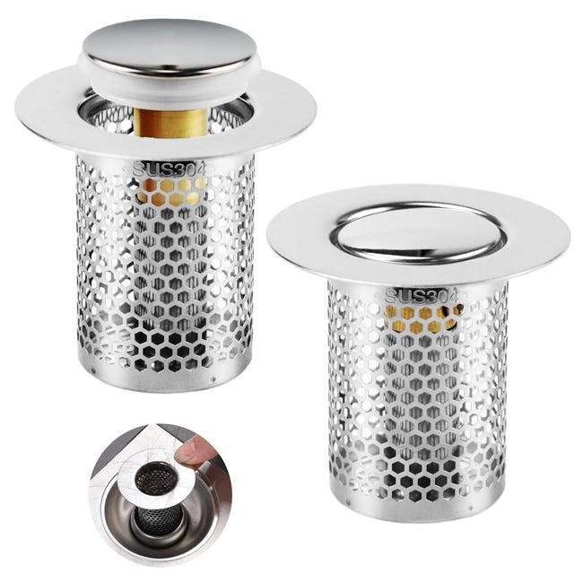 2-teiliges Abflusssieb-set, Edelstahl-küchenspülenfilter, Duschgitter, Pop-up-abflussstopfen Mit Messingkern, Für Die Küche