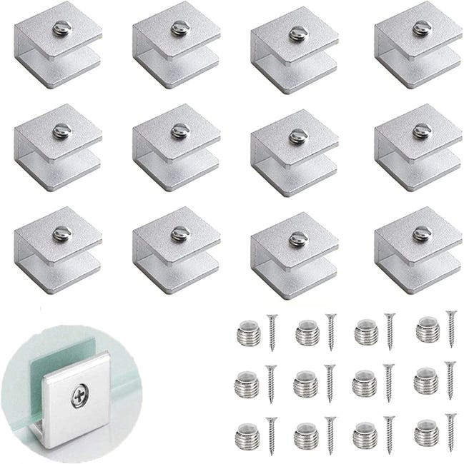 12-teiliges Glasklemmen-set, Verstellbare Glastrennwandhalterung, 6-8 Mm Glaswandhalterung, Aluminium-regalhalterungen (mit Schrauben)