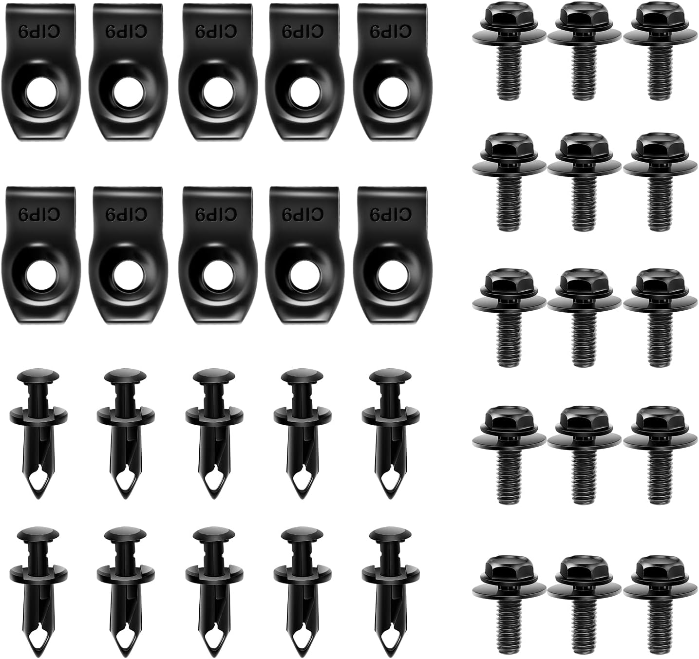 Grc-70 Packung Mit 35 Befestigungselementen (clips, Nieten, Klammern) Für Karosserieteile: Motorunterboden, Kotflügel, Stoßstange Usw. (schwarz)