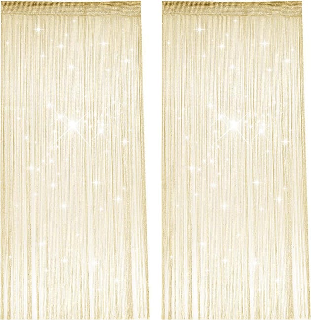 2-teiliger Fadenvorhang, 100 X 200 Cm, Blinkender Perlenvorhang, Beige Und Gelb, Fliegengittervorhang Für Türrahmen Oder Raumteiler