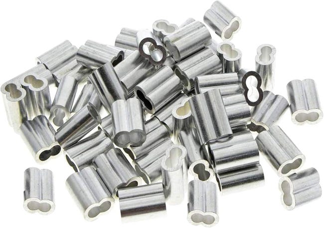 50 Stück Doppelte Aluminiumhülsen, 3 Mm Stahlkabel, Quetschhülsenclips Mit Doppelten Enden, Silber (3 Mm)
