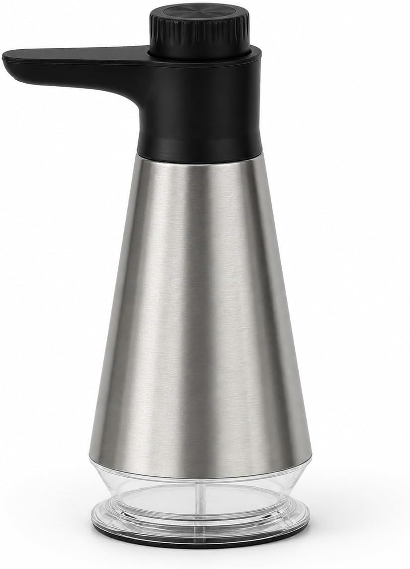 Seifen- Oder Spülmittelspender Aus Edelstahl, 400 Ml, Auslaufsichere Pumpe, Einstellbare Durchflussmenge, Rutschfester Und Rostfreier Sockel, Transparenter Behälter, Für Küche Und Bad