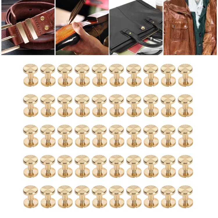 Packung Mit 50 Bindenieten, 50 Flachkopfschrauben, Set Dekorativer Messingnieten Für Lederarbeiten Und Heimwerkerprojekte (10 X 6 Mm)