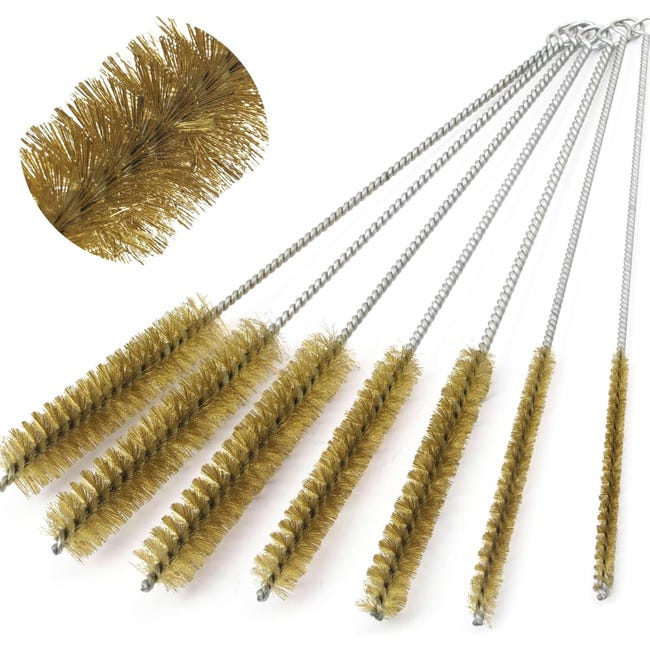 Set Mit 7 Zylindrischen Messingbürsten – Reinigungsbürsten Für Schläuche, Strohhalme Und Kleine Zwischenräume (6–22 Mm)