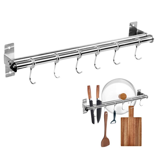 Wandmontierter Küchenutensilienhalter – 6 Haken Für Töpfe Und Zubehör, Praktische Aufbewahrung, Multifunktionales Doppelstangen-design