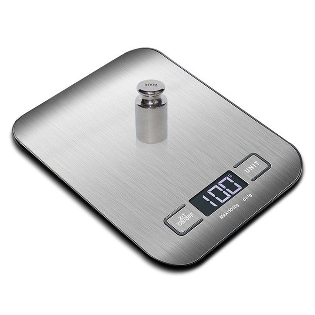 Elektronische Präzisions-küchenwaage (5 Kg/1 G), Edelstahl, Mit Lcd-display Und Tara-funktion, 6 Einheiten, Wiegt Lebensmittel -18 %