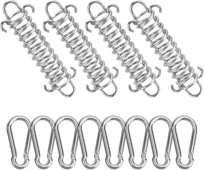 4 Sonnenschirmsegelfedern Und 8 Kleine Karabiner, Befestigungsschlaufen Für Sonnenschirmsegel, Zeltseilfedern