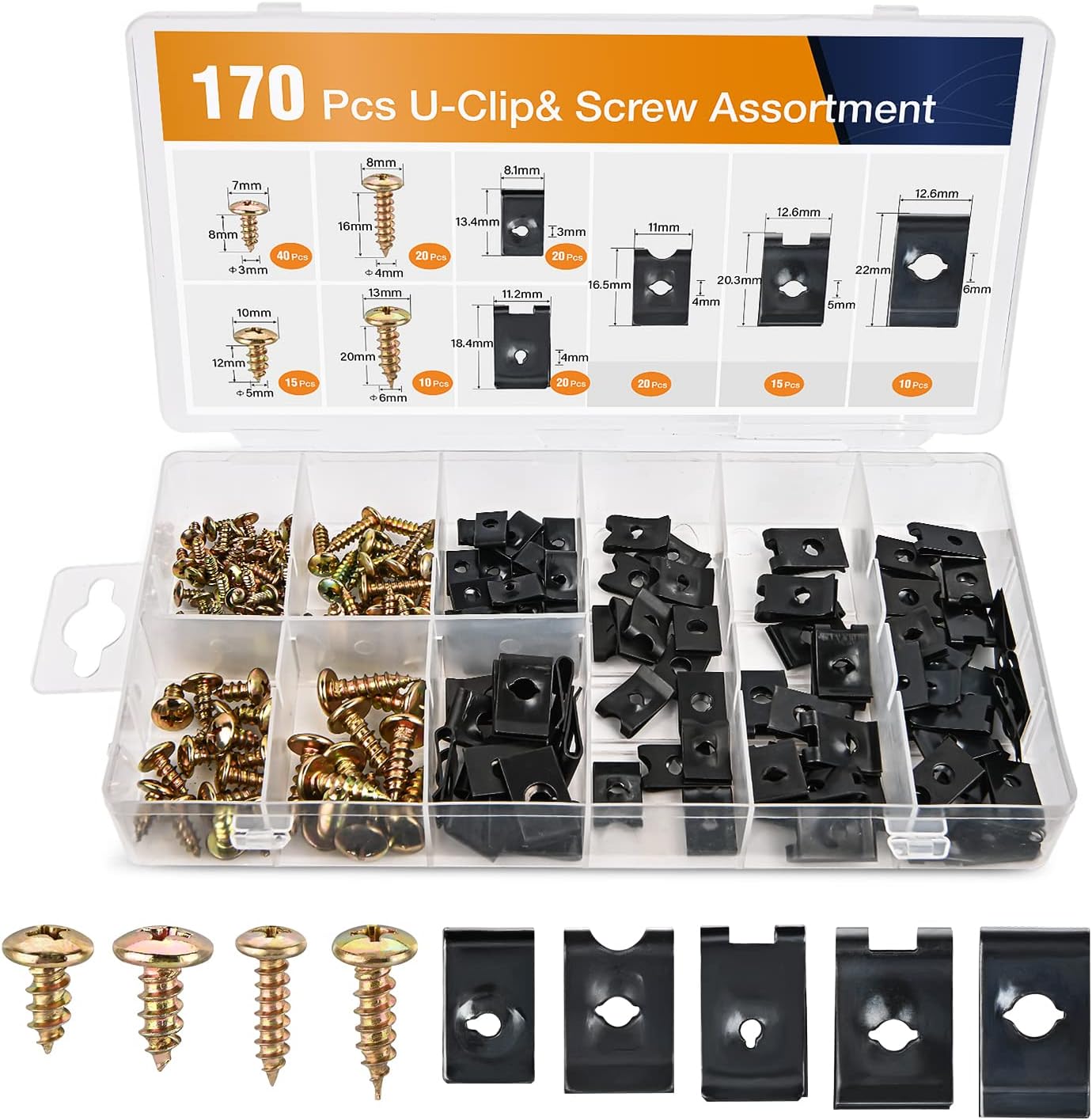 Sortiment Mit 170 U-clips Und Schrauben Für Autos (9 Verschiedene Größen) – Ersatzteile Für Armaturenbrett, Türverkleidungen Und Innenraum