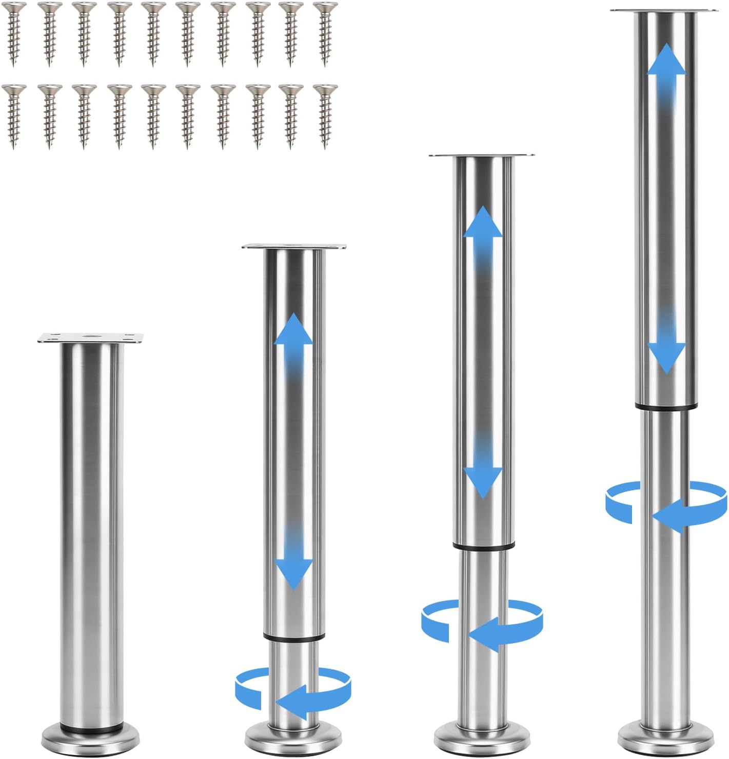 Set Mit 4 Verstellbaren Edelstahl-möbelbeinen, Tischbeinen, Bettbeinen, Badezimmermöbelbeinen, Möbelbeinen Für Tv-ständer, Sofas, Stühle, Badezimmer (25-42 Cm)