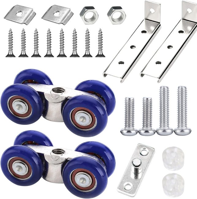 2-teiliges Schiebetürrollen-set, Edelstahl-schiebetürrollen, Blaue Schiebetürrollen Für Dusch-, Schrank- Und Holztüren