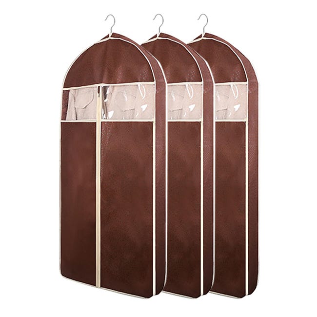 Set Mit 3 Atmungsaktiven Kleidersäcken - Kleiderschrank & Reisen - Staubschutzhüllen Aus Vliesstoff Für Mäntel/kleider (88 Cm/34,6 Zoll, Braun)