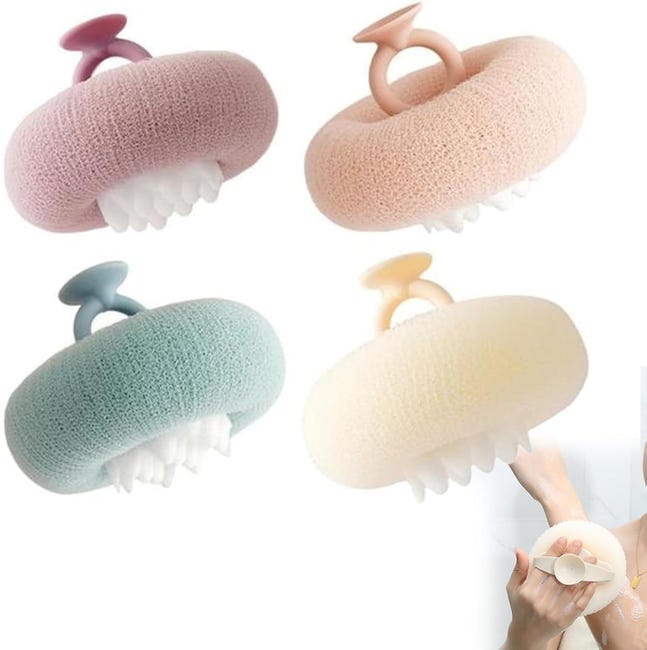 4-teiliges Duschschwamm-set, Duschblume, 3d-badeschwamm, Sonnenblumen-badeball Mit Saugnäpfen, Mit Transparentem Haken, Kann Helfen