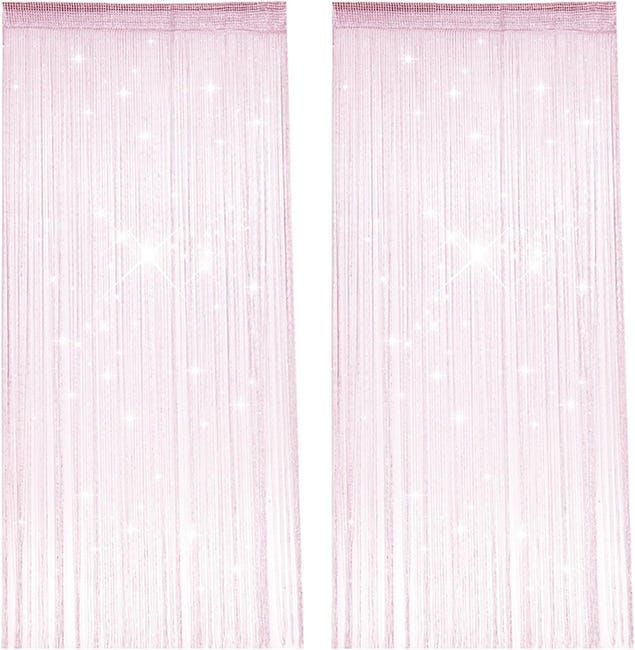 2-teiliger Fadenvorhang, 100 X 200 Cm, Pailletten-türgardine, Rosa, Fliegenschutz, Perlenvorhang