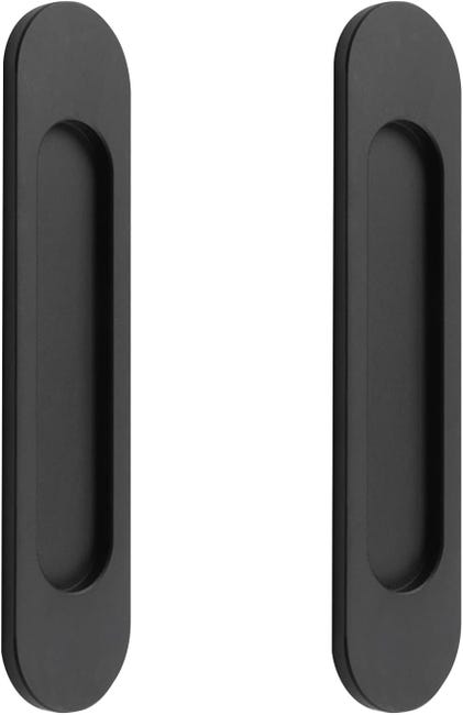 Set Mit 2 Ovalen Schiebetürgriffen. Selbstklebende Griffe Aus Mattschwarzer Aluminiumlegierung, Kein Bohren Erforderlich. Geeignet Für Schiebetüren