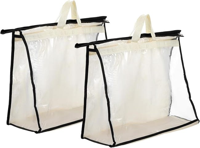 2-teilige, Transparente Xl-handtaschen-organizer-tasche Mit Griff, Aus Vliesstoff, Staubdichte Schutzhülle, Komfortabler Und Praktischer Organizer