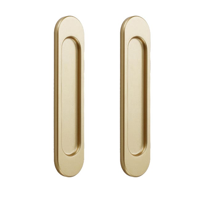 2 Selbstklebende Ovale Schiebetürgriffe, Schiebetürgriff, Mattgoldene Aluminiumlegierung, Kein Bohren Erforderlich, Fenster / 15 Cm