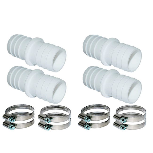4 Schlauchverschraubungen, 38 Mm Durchmesser + 8 Universelle Edelstahl-schlauchschellen - Doppeladapter Für Schwimmbadschläuche