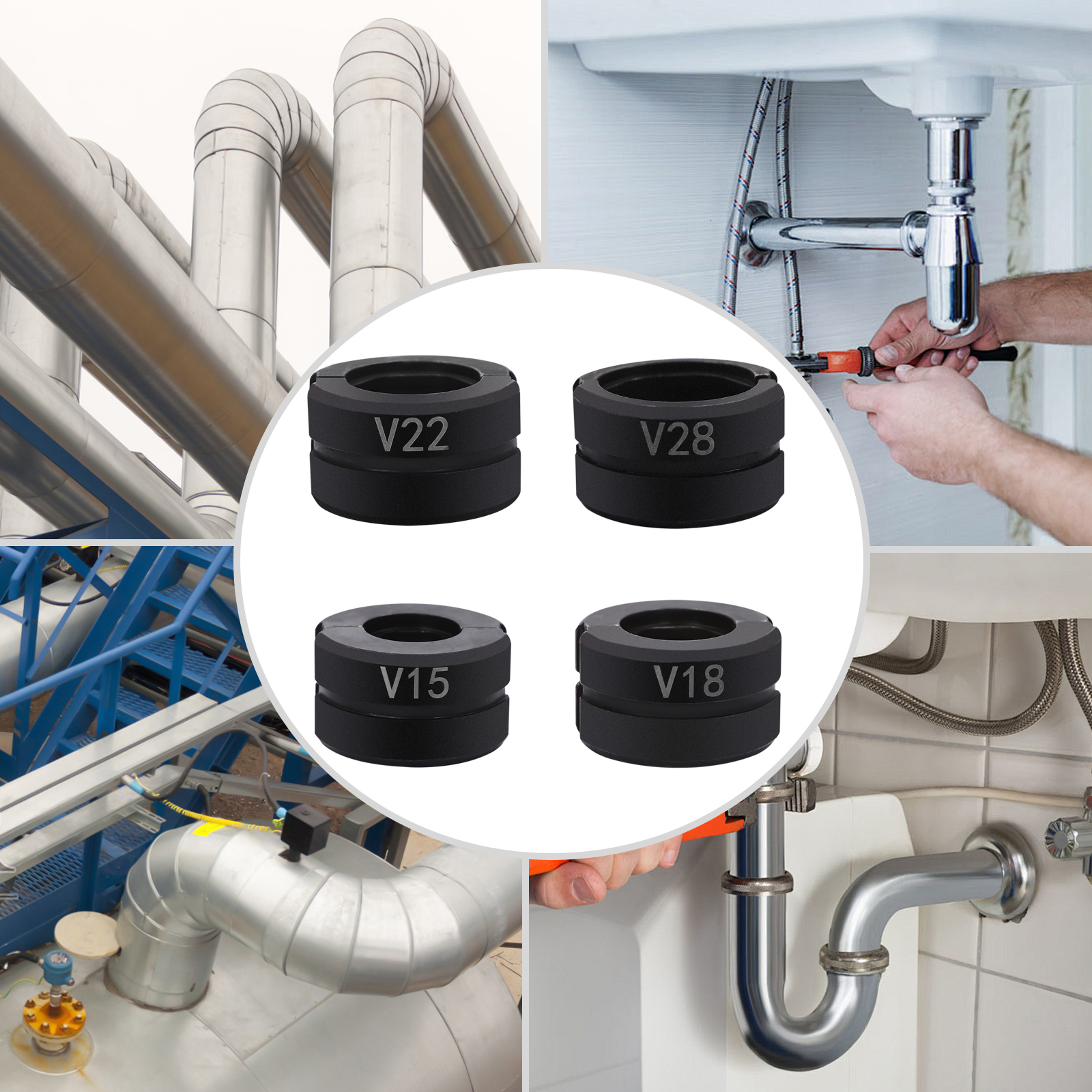 Yissale-crimpeinsätze / Rohrpressbacken 4-teilig 15-28 Mm - Presszangen-einsätze Für Kupferrohr, Pressbacken-satz Für Elektro, Heizung, Wasser - 15/18/22/28 Mm