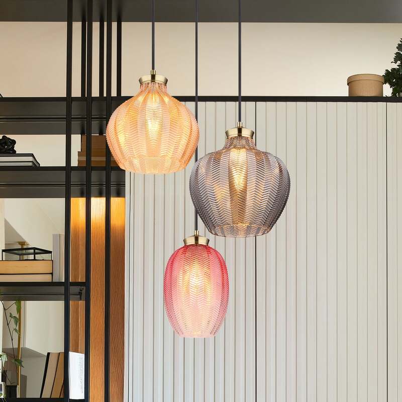 [neuwertig] B-ware Hängelampe Jessica Ø 45 Cm Bunt 3-flg Glas Globo Dimmbar E27