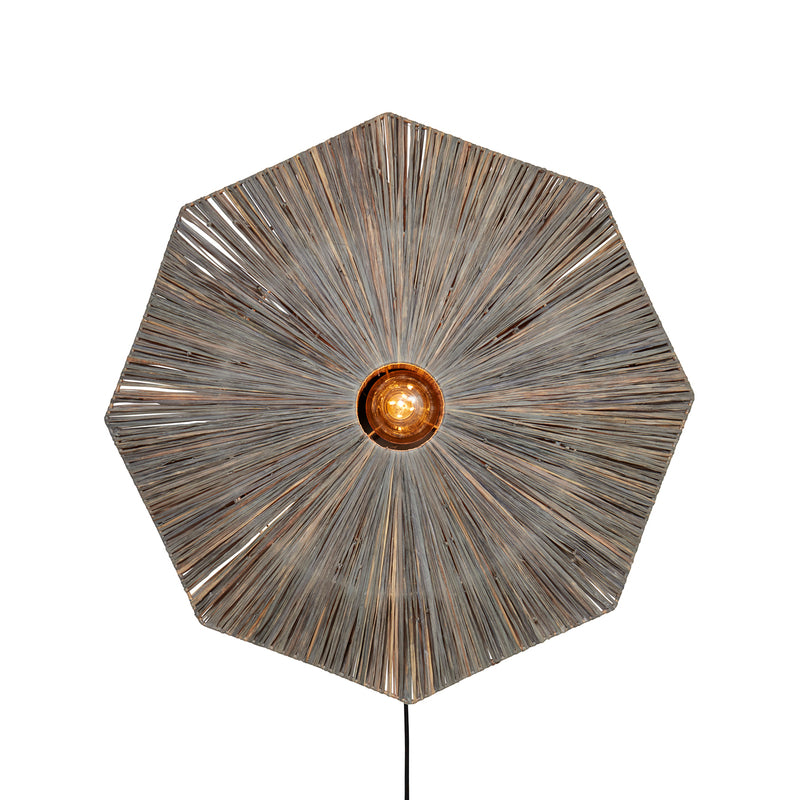 [neuwertig] B-ware Good & Mojo Wandleuchte Panama Led Wandlampe Holz Eisen Dunkelgrau Ø65cm 1x60w