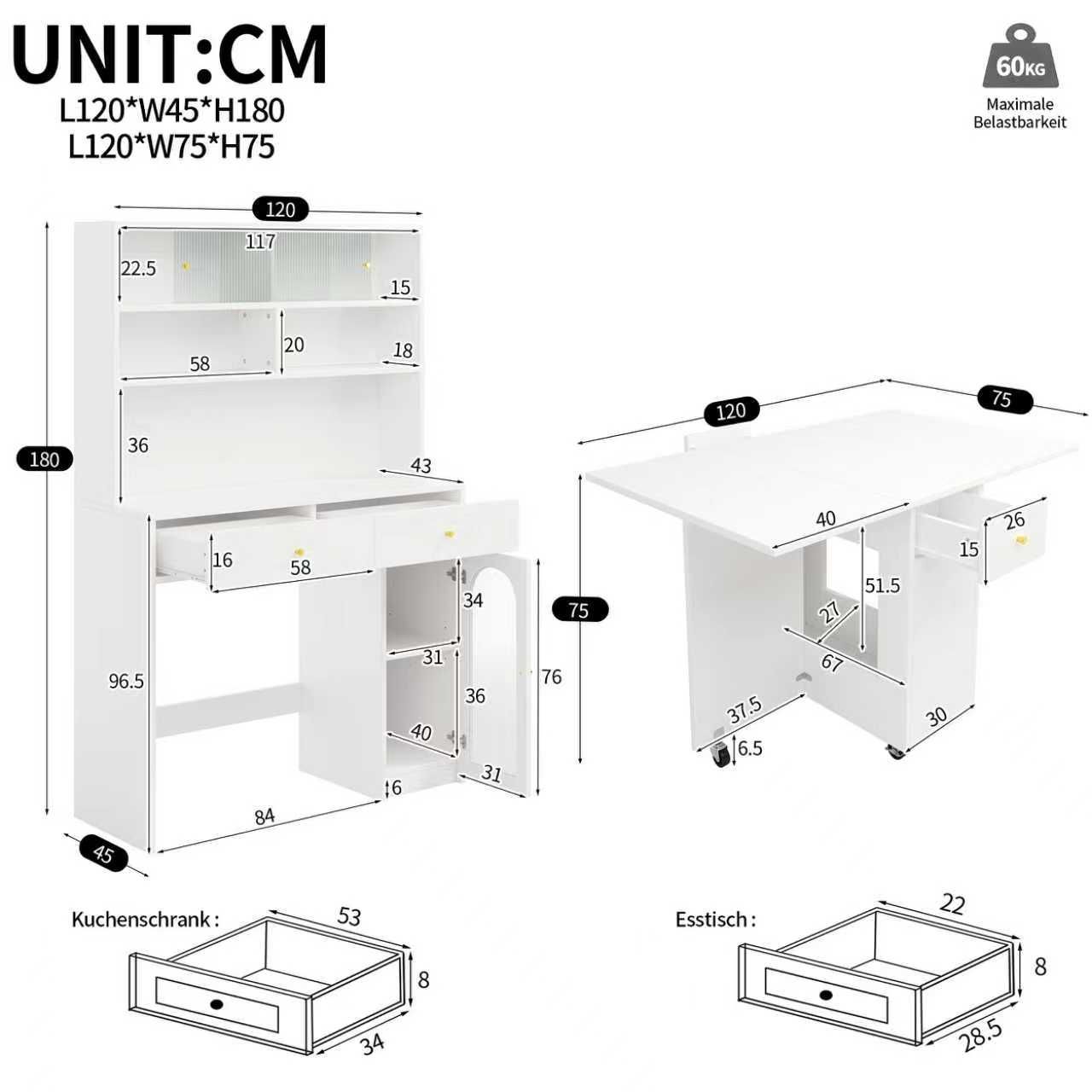 Couchtisch Aus Mdf In Weiß 133.6 X 54.51 X 12.6 Cm Homaire