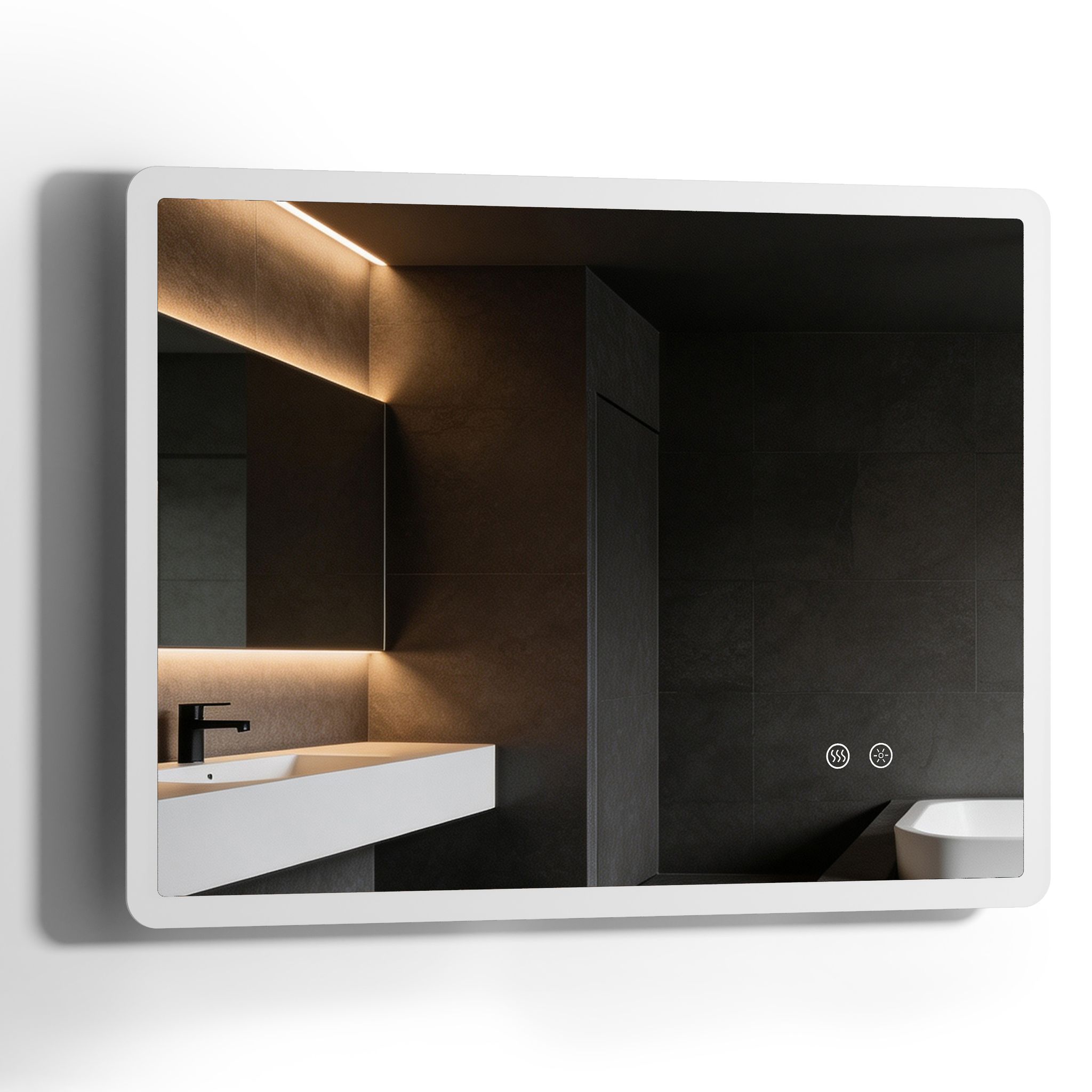 Horow Led Badspiegel 70 × 90 Cm, Badezimmerspiegel Mit 3 Lichtfarben, Dimmfunktion Und Anti-beschlag, Ip44, Touch-schalter, Horizontal Oder Vertikal Montierbar